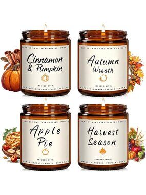 Cozy Fall Candle Set | 4 Pack Scented Soy Candles for Home Decor & Gifts
